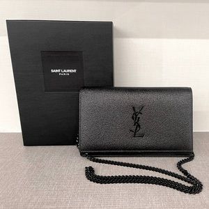 SAINT LAURENT Wallet Chain Grain De Poudre Black